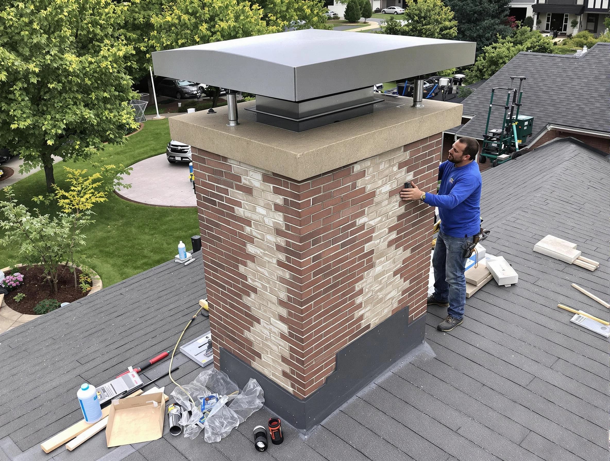 Lindon Chimney Sweep team working on a custom chimney remodel in Lindon, UT