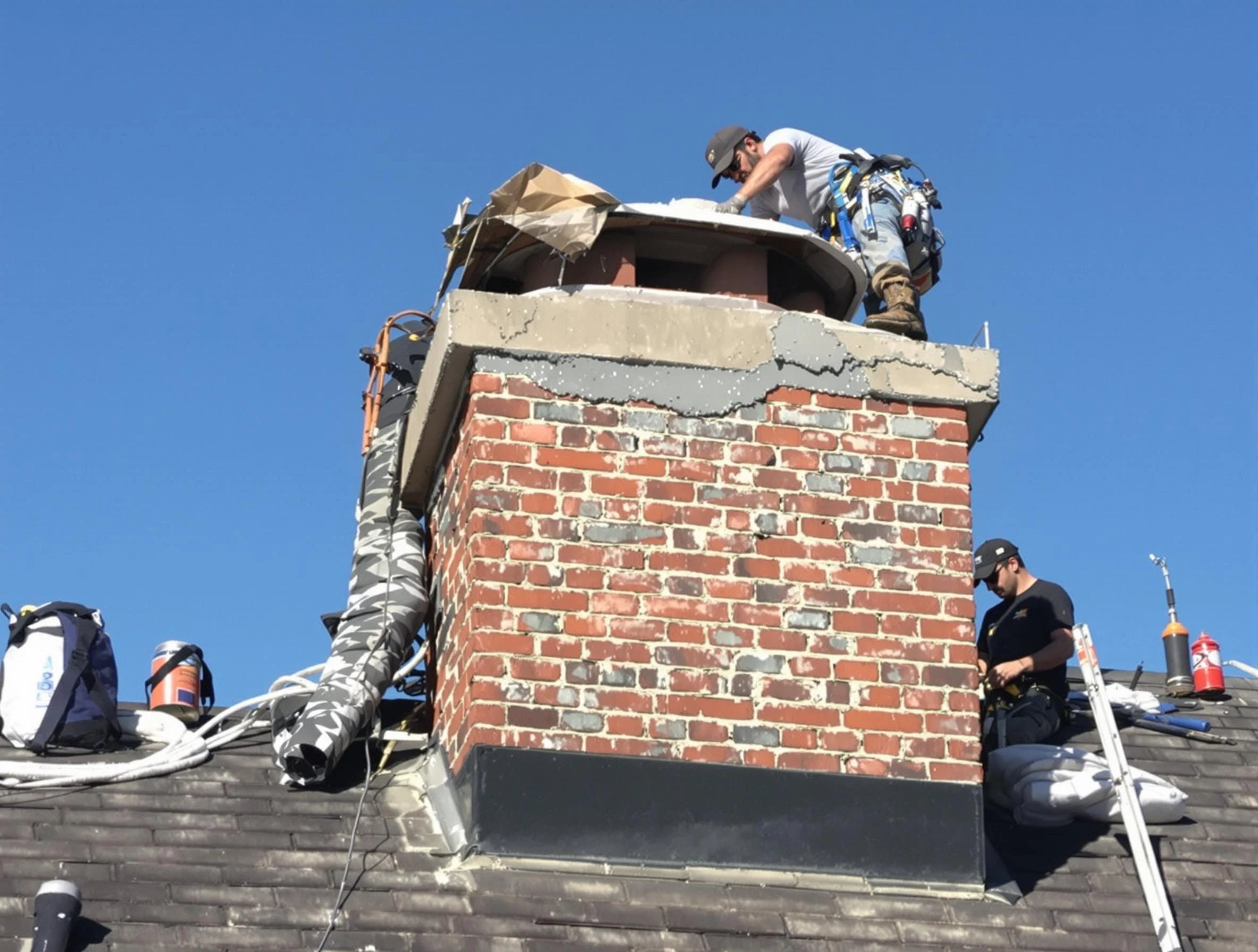 Lindon Chimney Sweep installing a custom chimney crown in Lindon, UT